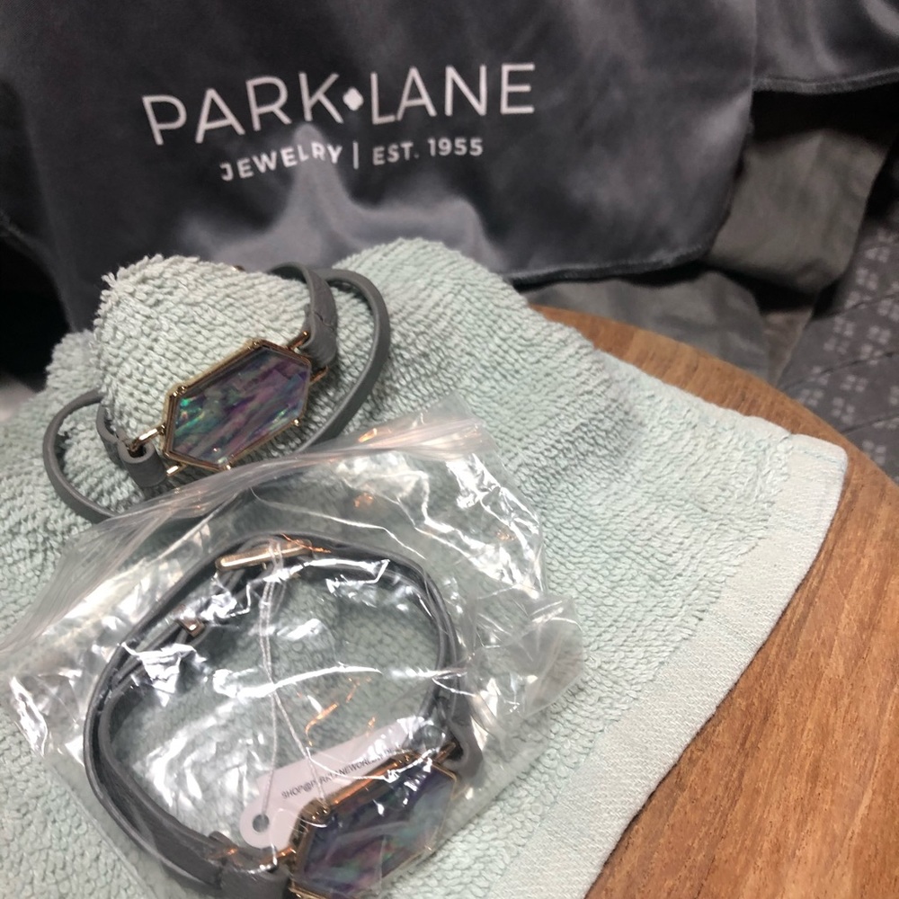 Park Lane Aura Genuine Lilac Abalone & Leather Band - 15” wrap bracelet.